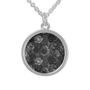 Muted Tones of Gray Floral Sterling Silver Necklace