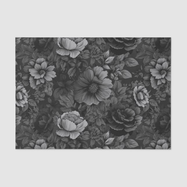Muted Tones of Gray Floral  Tissue Paper (Front)