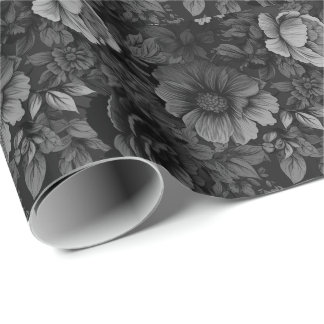 Muted Tones of Gray Floral  Wrapping Paper
