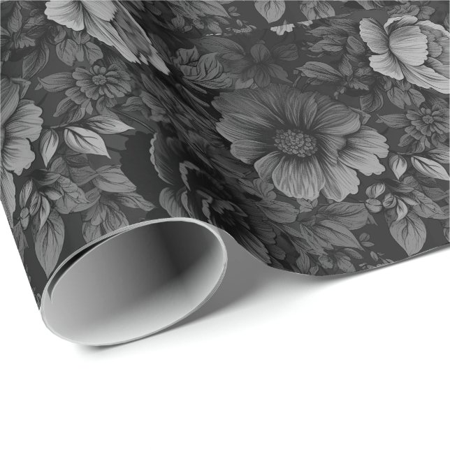 Muted Tones of Gray Floral  Wrapping Paper (Roll Corner)