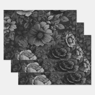 Muted Tones of Gray Floral  Wrapping Paper Sheets
