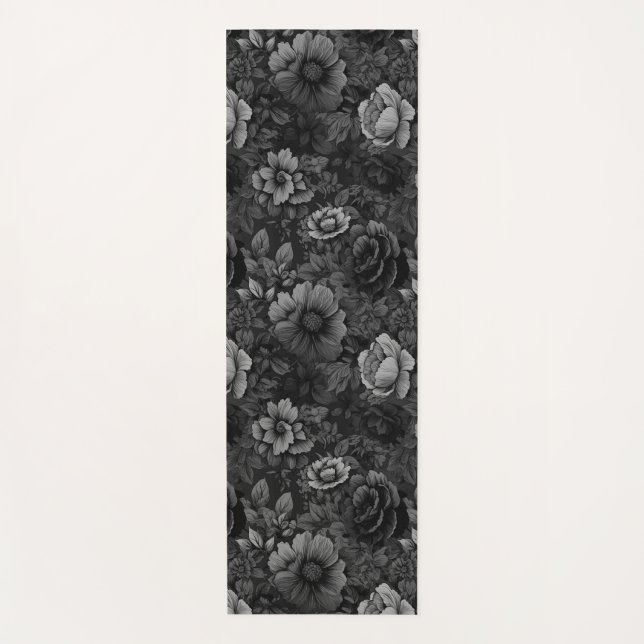 Muted Tones of Gray Floral  Yoga Mat (Front)