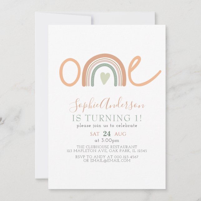 Muted Tones Pastel Boho Rainbow 1st Birthday Invitation (Front)