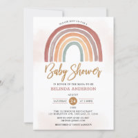 Muted Tones Pastel Boho Rainbow Baby Shower Invitation