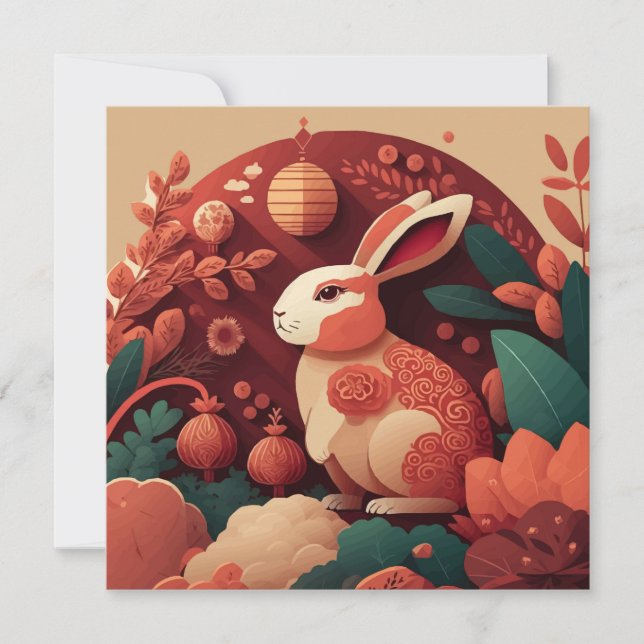 Muted Tones Rabbit Chinese New Year Invitation (Front)