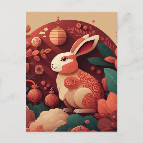 Muted Tones Rabbit Chinese New Year Postcard