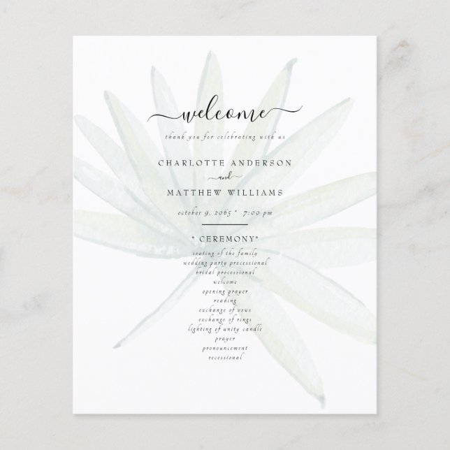 Muted Tropical Foliage Wedding Program (Front)