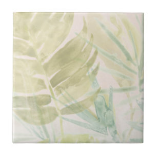 Muted Tropical Leaves Ceramic Tile