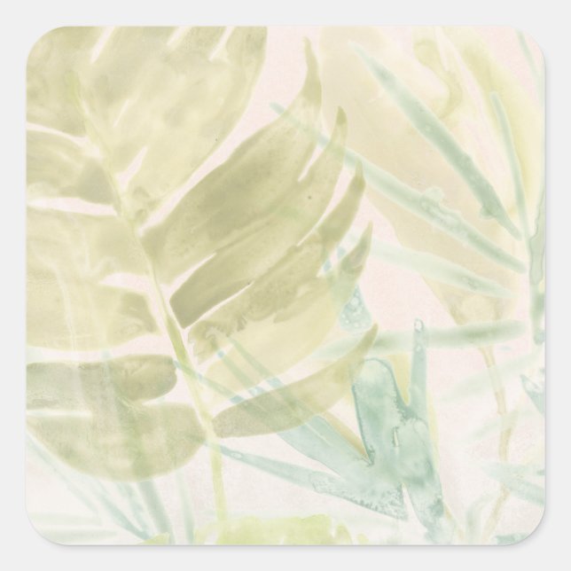 Muted Tropical Leaves Square Sticker (Front)