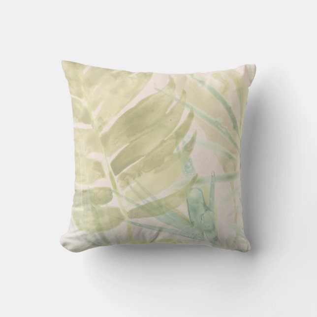 Muted Tropical Leaves Throw Pillow (Front)