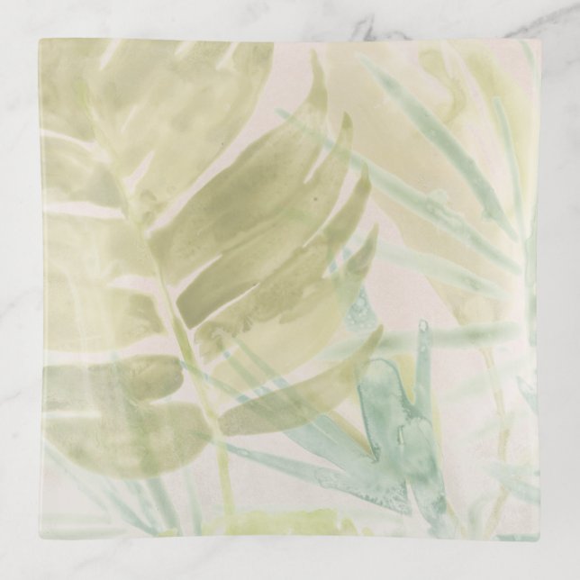 Muted Tropical Leaves Trinket Tray (Front)