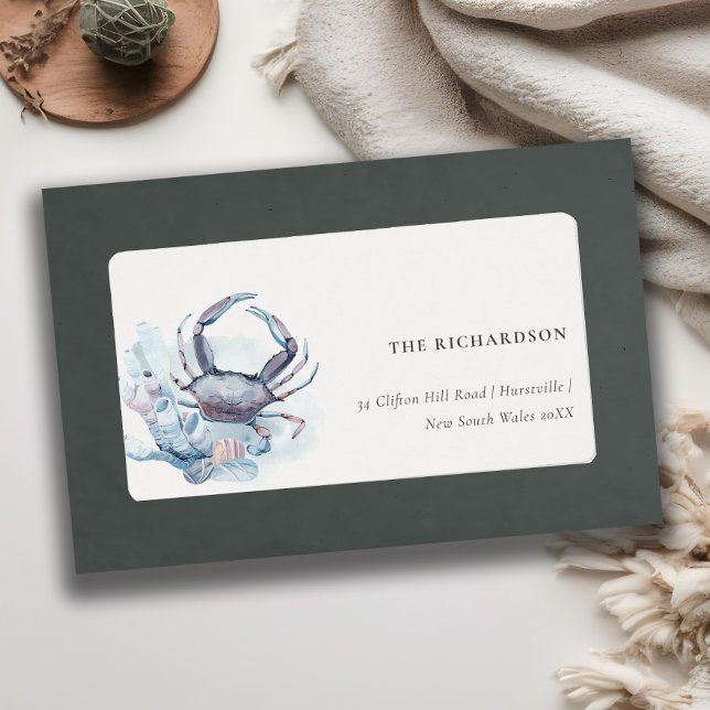 Muted Underwater Crab Coral Nautical Address Label (Creator Uploaded)