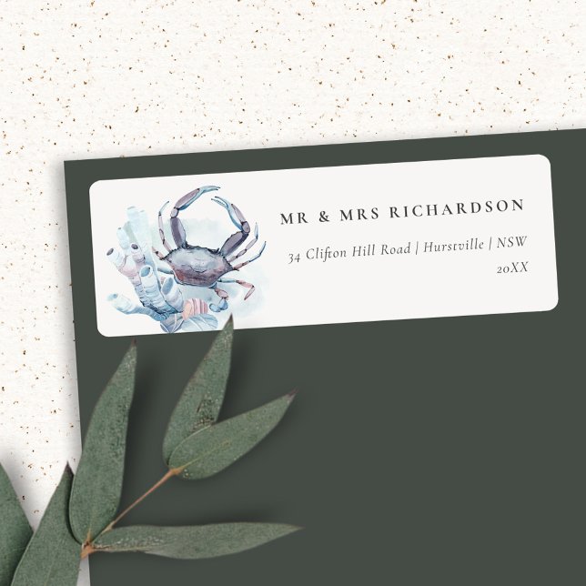 Muted Underwater Crab Coral Nautical Address Label (Creator Uploaded)