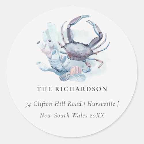 Muted Underwater Crab Coral Nautical Address Label