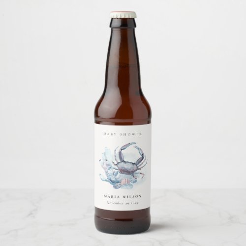 Muted Underwater Crab Coral Nautical Baby Shower Beer Bottle Label