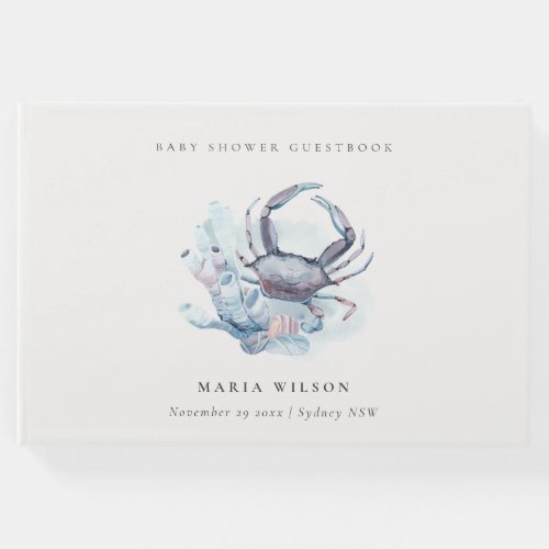 Muted Underwater Crab Coral Nautical Baby Shower Guest Book