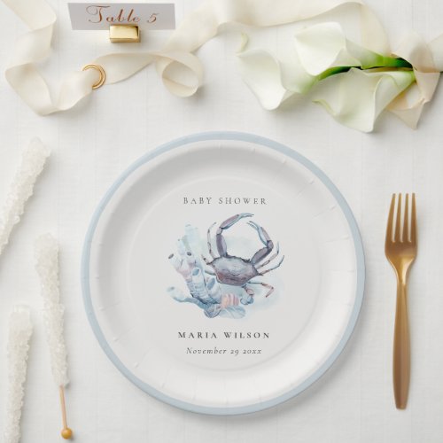 Muted Underwater Crab Coral Nautical Baby Shower Paper Plates