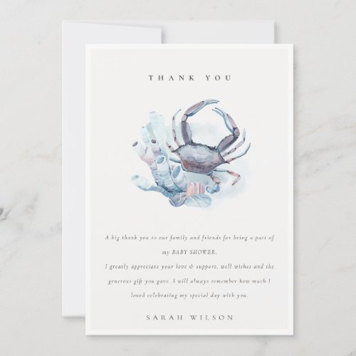 Muted Underwater Crab Coral Nautical Baby Shower Thank You Card