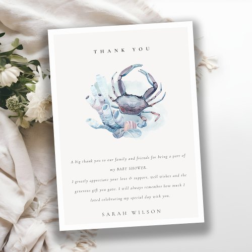 Muted Underwater Crab Coral Nautical Baby Shower Thank You Card