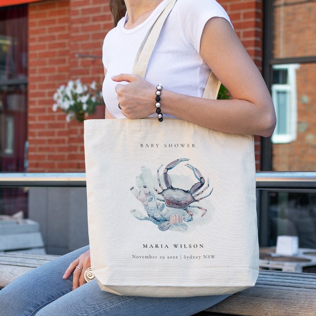 Muted Underwater Crab Coral Nautical Baby Shower Tote Bag (Creator Uploaded)
