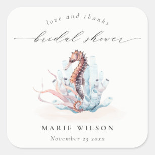 Muted Underwater Crab Coral Nautical Bridal Shower Square Sticker