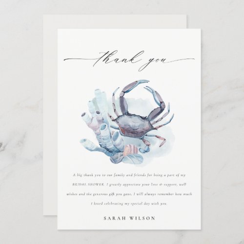 Muted Underwater Crab Coral Nautical Bridal Shower Thank You Card