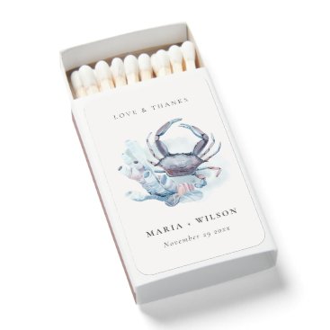 Muted Underwater Crab Coral Nautical Thank Wedding Matchboxes