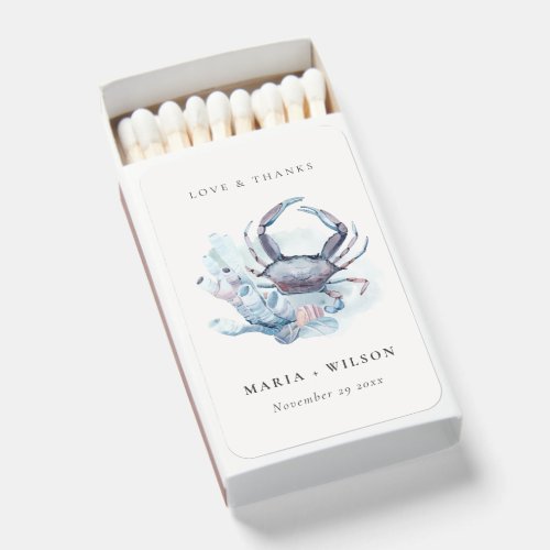 Muted Underwater Crab Coral Nautical Thank Wedding Matchboxes