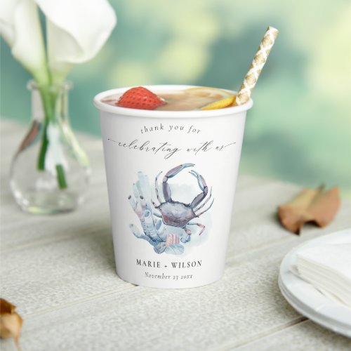 Muted Underwater Crab Coral Nautical Wedding Paper Cups