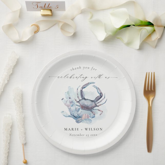 Muted Underwater Crab Coral Nautical Wedding Paper Plates (Wedding)