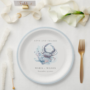 Muted Underwater Crab Coral Nautical Wedding Paper Plates