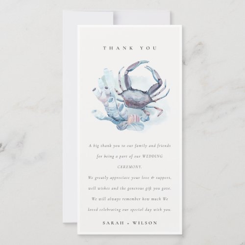 Muted Underwater Crab Coral Nautical Wedding Thank You Card