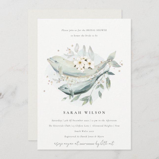 Muted Underwater Floral Fish Bridal Shower Invite (Front/Back)