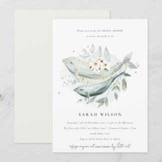 Muted Underwater Floral Fish Bridal Shower Invite