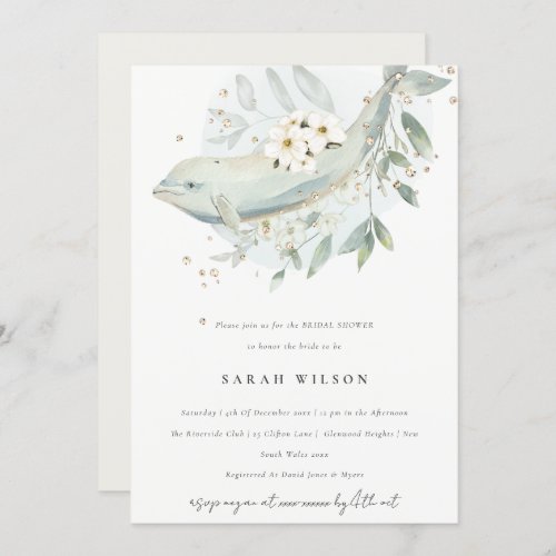 Muted Underwater Floral Fish Bridal Shower Invite