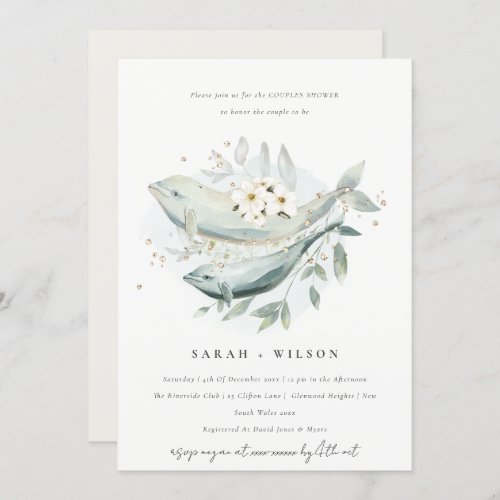 Muted Underwater Floral Fish Couples Shower Invite