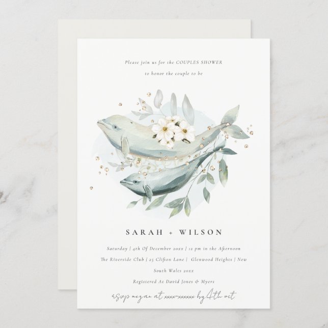 Muted Underwater Floral Fish Couples Shower Invite (Front/Back)