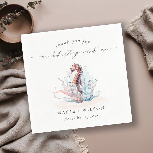 Muted Underwater Seahorse Seaweed Coral Wedding Napkins (Creator Uploaded)