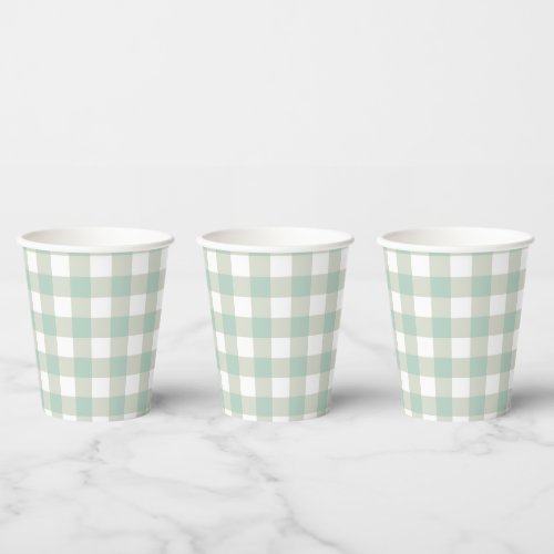 Muted Vintage Classic Gingham Check Greyish Blue Paper Cups