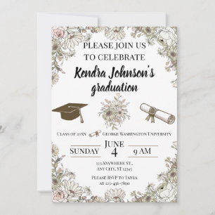 Muted Vintage Floral Graduation Invitation
