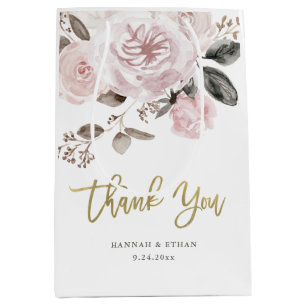 Muted Watercolor and Gold Blush Pink Roses Medium Gift Bag