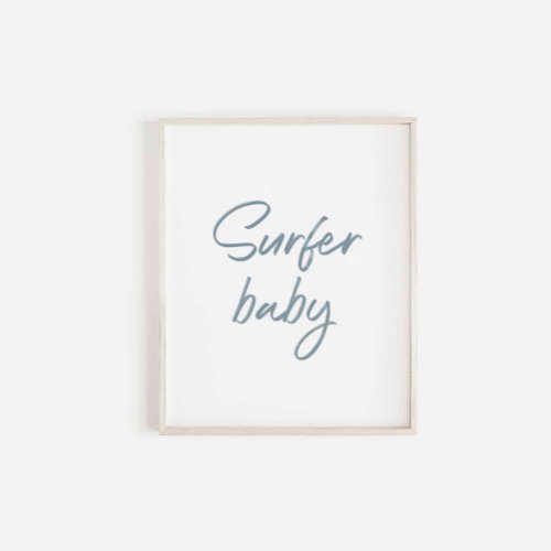 Muted watercolor blue surfer baby poster