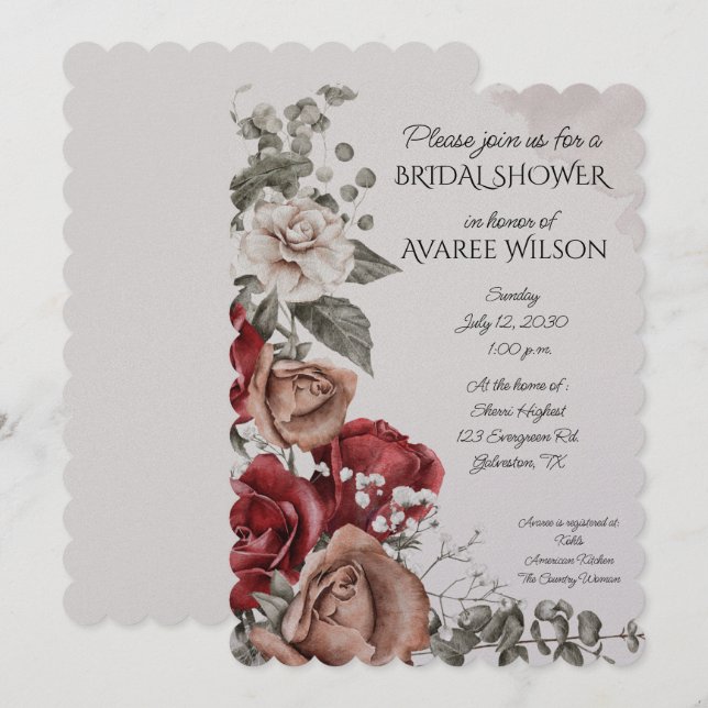 Muted Watercolor Brown and Red Roses (Front/Back)