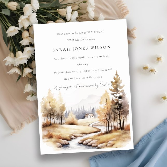 Muted Watercolor Fall Autumn Landscape Birthday Invitation (Creator Uploaded)