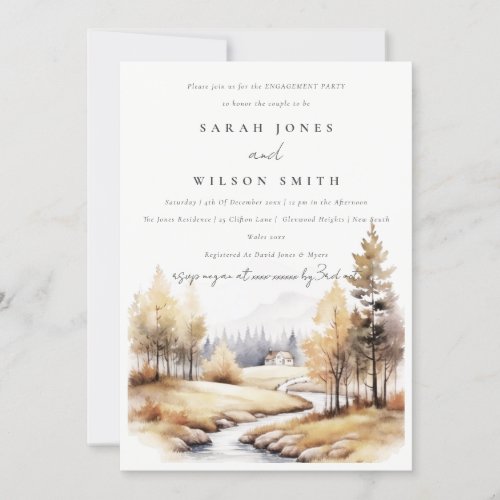 Muted Watercolor Fall Autumn Landscape Engagement Invitation