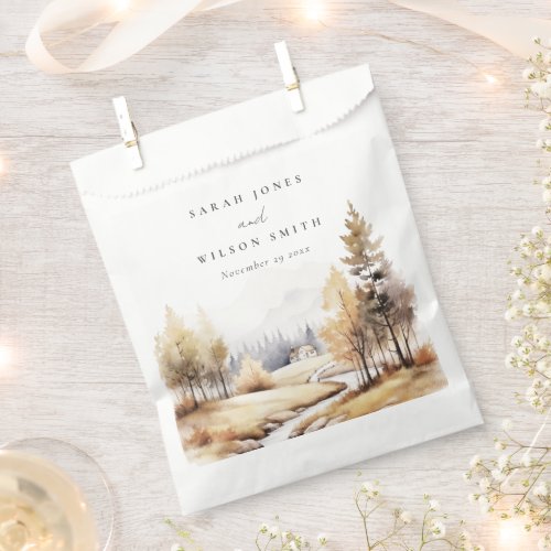 Muted Watercolor Fall Autumn Landscape Wedding Favor Bag