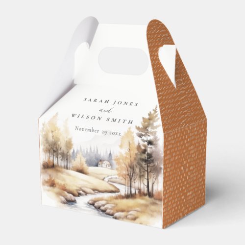 Muted Watercolor Fall Autumn Landscape Wedding Favor Boxes