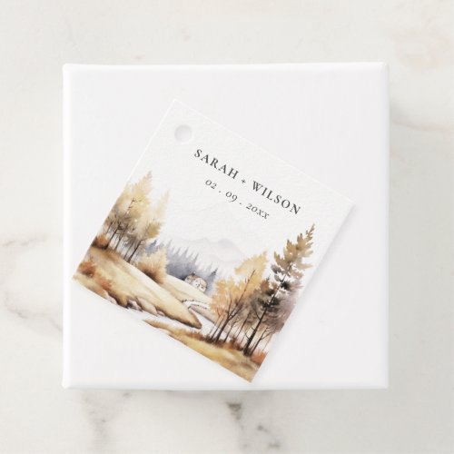 Muted Watercolor Fall Autumn Landscape Wedding Favor Tags