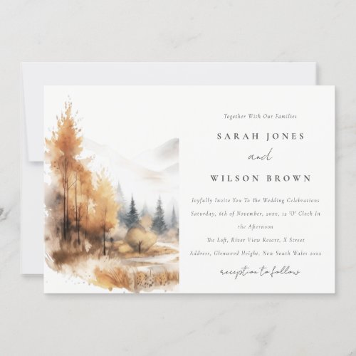 Muted Watercolor Fall Autumn Landscape Wedding Invitation