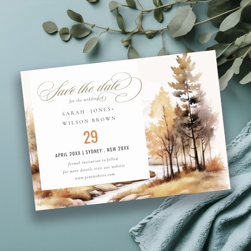 Muted Watercolor Fall Autumn Landscape Wedding Save The Date